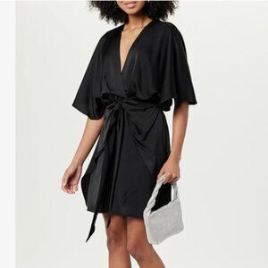 The Drop Women's Estelle Deep V-Neck Front-Tie Silky Mini Dress, Medium NWT